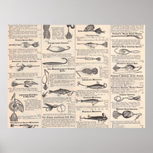 Fishing Newsprint Vintage Advertisement Poster