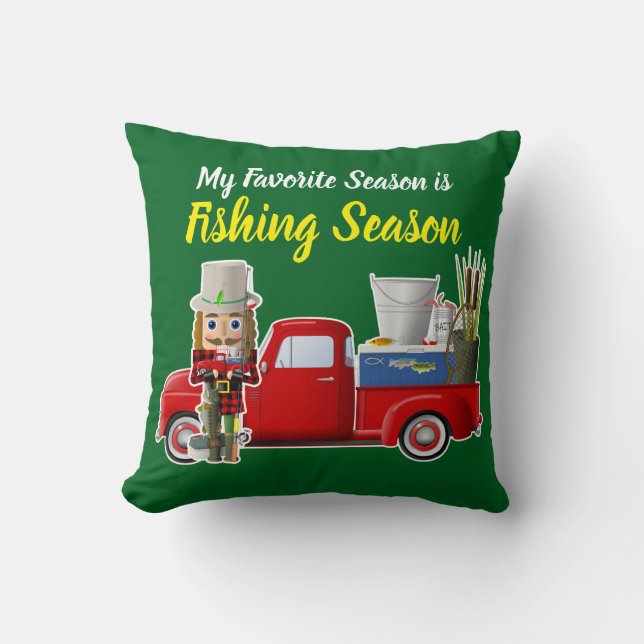 Fishing Nutcracker with Little Red Trucks Throw Pillow (Front)