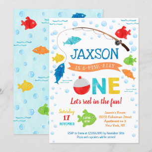 Fishing O-fish-ally 1st First Birthday Invitations