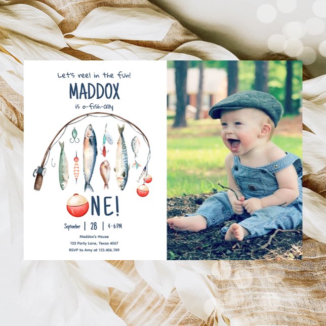 Fishing O-Fish-Ally The Big One Blue Boy Birthday  Invitation (Creator Uploaded)
