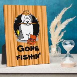 Fishing Old English Sheepdog Dog (Grey 1) Cute Plaque