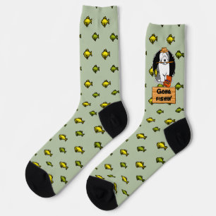 Fishing Old English Sheepdog (Grey 1) Cute Funny Socks