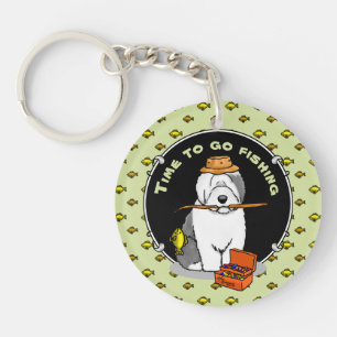 Fishing Old English Sheepdog (Grey 1) Cute OES Keychain
