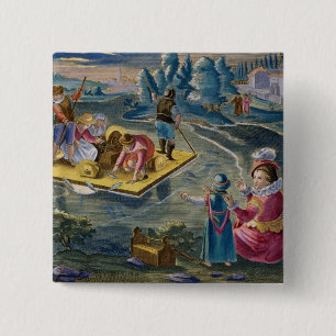 Fishing on a Lake at Night, plate 101 from 'Venati 2 Inch Square Button