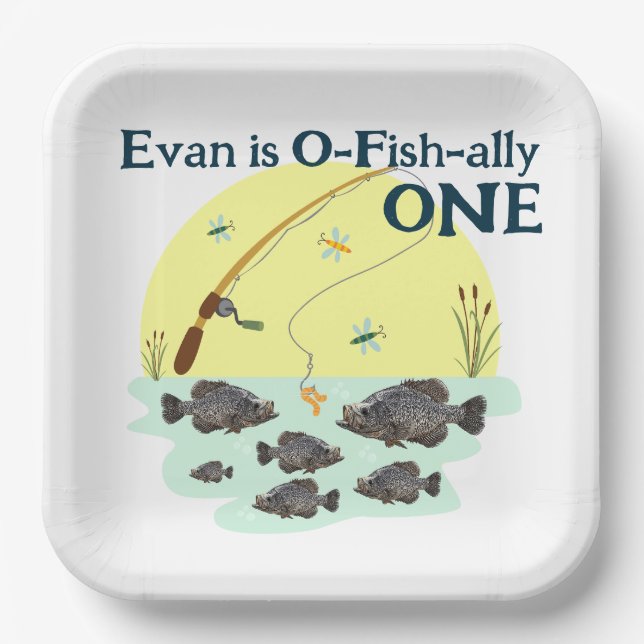Fishing One Kid's First Birthday Crappie Pan Fish Paper Plate (Front)