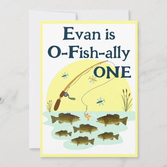 Fishing One Kid's First Birthday Smallmouth Bass  Invitation (Front)