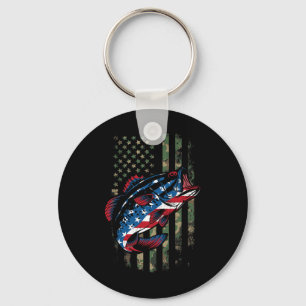 Fishing Patriotic Usa Flag Camouflage Keychain