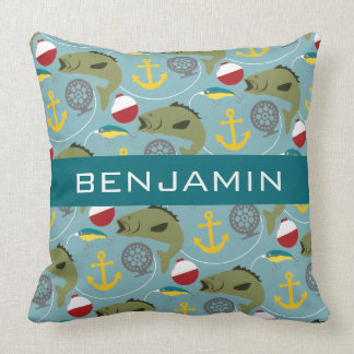 Fishing Pattern with Custom Name Throw Pillow