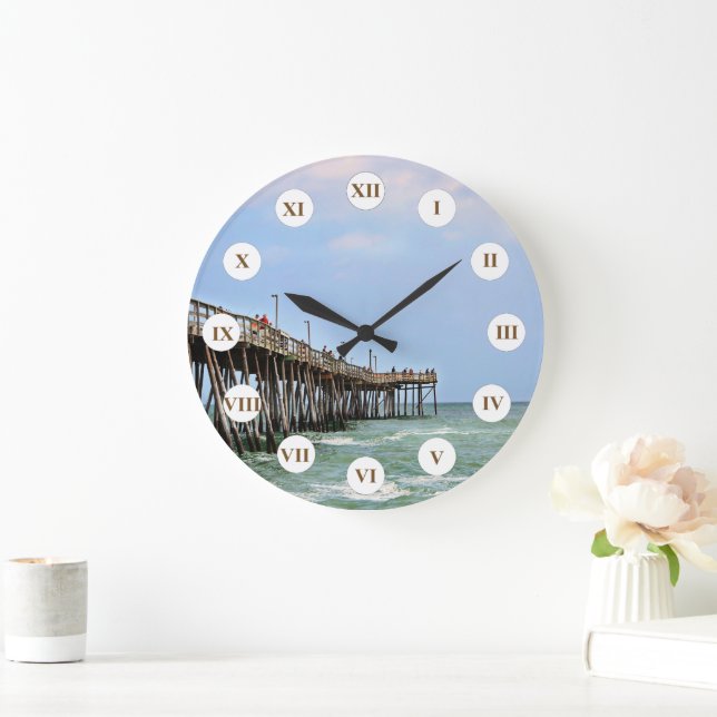 Fishing Pier by Shirley Taylor Large Clock (Home)
