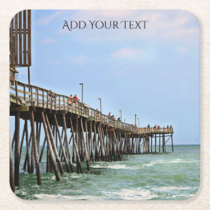 Fishing Pier by Shirley Taylor Square Paper Coaster