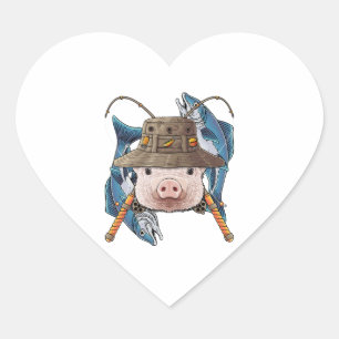 Fishing Pig Outdoor Fisherman Farm Animal Cute Fly Heart Sticker