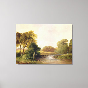 Fishing: Playing a Fish (oil on canvas) Canvas Print