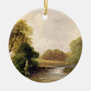 Fishing: Playing a Fish (oil on canvas) Ceramic Ornament