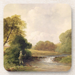 Fishing: Playing a Fish (oil on canvas) Coaster