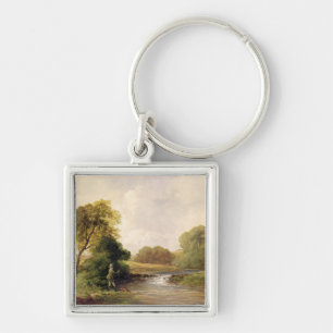 Fishing: Playing a Fish (oil on canvas) Keychain