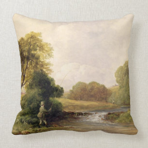 Fishing: Playing a Fish (oil on canvas) Throw Pillow
