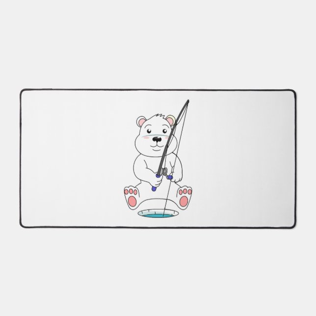 Fishing Polar Bear Desk Mat (Front)