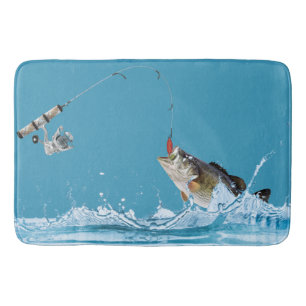 fishing pole with big fish bath mat