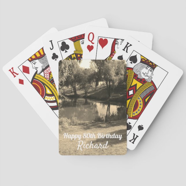 Fishing Pool personalised 80th birthday Playing Cards (Back)