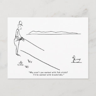 Fishing Postcard With A Lake, Fisherman, And Duck