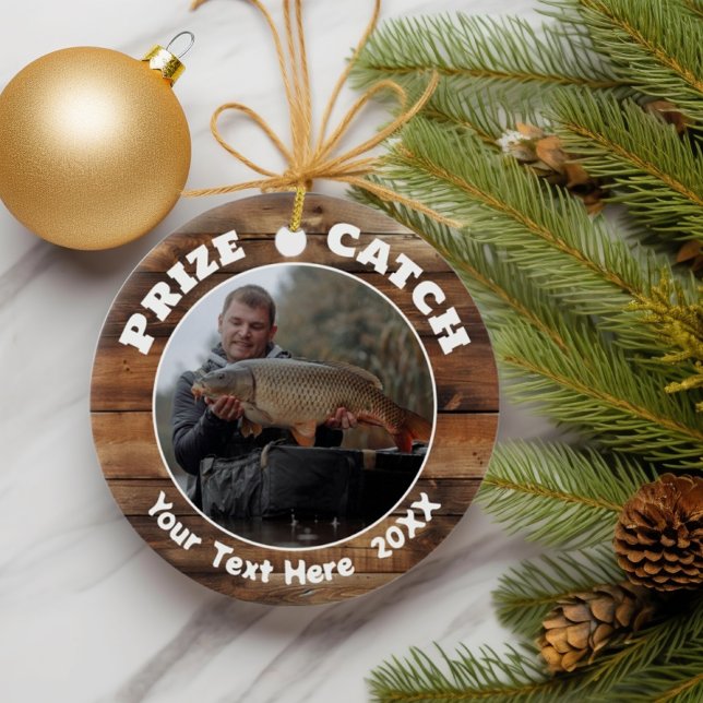 Fishing Prize Catch Photo Commemorative Ceramic Ornament (Creator Uploaded)