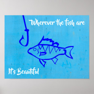 Fishing quote with fish hook poster
