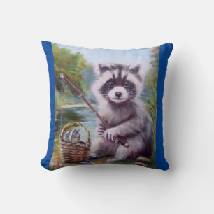 Fishing Raccoon fun throw pillow