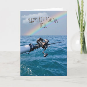 Fishing Reel and Rainbow Retirement Card
