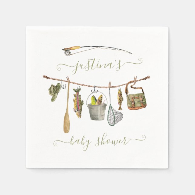 Fishing Reel Baby Shower Clothesline Napkin (Front)