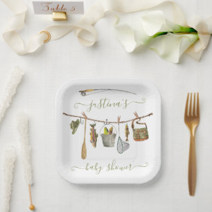 Fishing Reel Baby Shower Clothesline Paper Plate