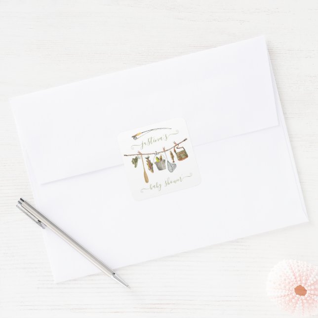 Fishing Reel Baby Shower Clothesline Square Sticker (Envelope)