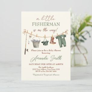 Fishing Reel Excited Boy Baby Shower Invitation