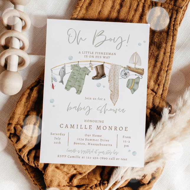 Fishing Reel Excited Boy Baby Shower Invitation (Creator Uploaded)