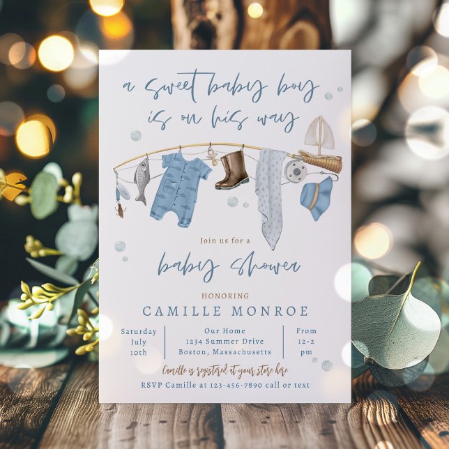 Fishing Reel Excited Boy Baby Shower Invitation (Creator Uploaded)