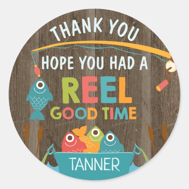 Fishing Reel Good Time Thank You Birthday Sticker (Front)