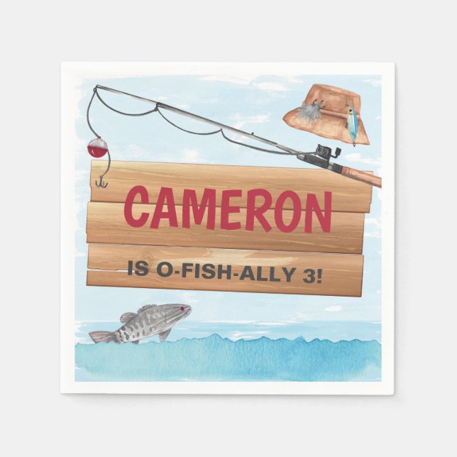 Fishing Reel in some fun, Any Age Birthday Party Napkin (Front)