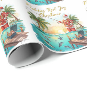 Fishing Reel Joy Christmas with Santa Holiday  Wrapping Paper