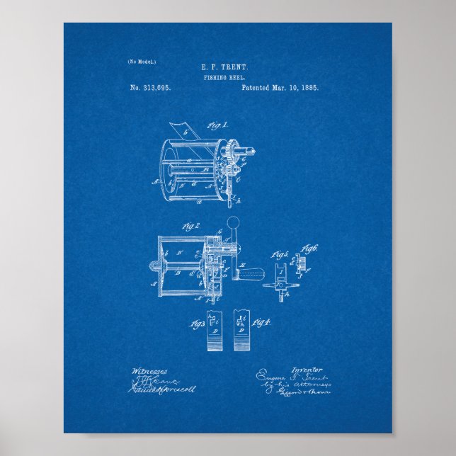 Fishing Reel Patent - Blueprint Poster (Front)
