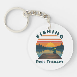 Fishing Reel Therapy Dad Keychain