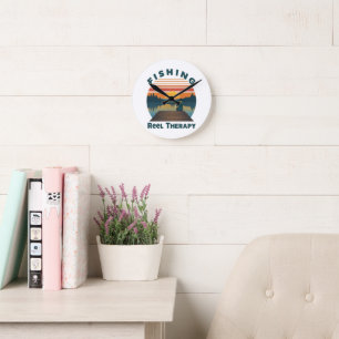 Fishing Reel Therapy Dad Round Clock