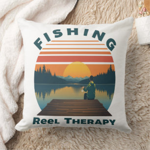 Fishing Reel Therapy Dad Throw Pillow