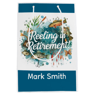 Fishing Reeling in Retirement Party watercolor  Medium Gift Bag