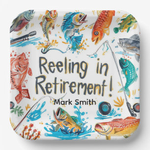Fishing Reeling in Retirement Party watercolor  Paper Plate