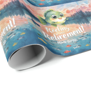 Fishing Reeling in Retirement Party watercolor Wrapping Paper