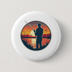Fishing Retro Fishing Fish Sea Sunset 2 Inch Round Button