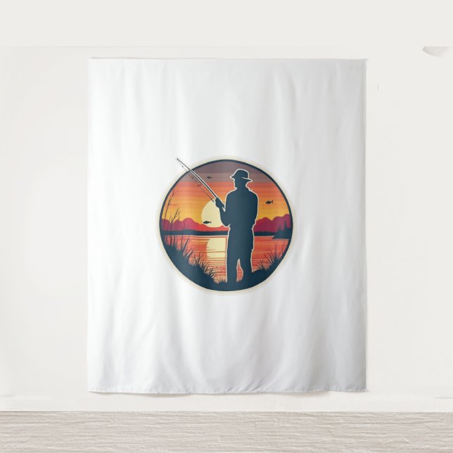 Fishing Retro Fishing Fish Sea Sunset Tapestry (Front)