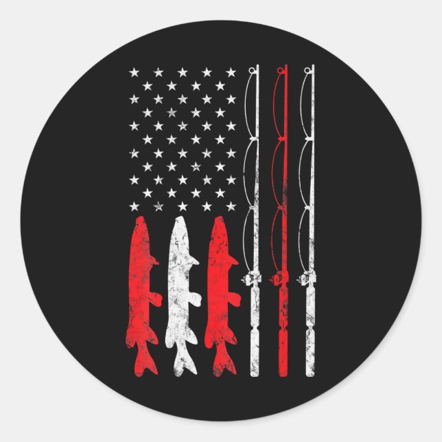 Fishing Rod American Flag Fishing for Fisherman Classic Round Sticker (Front)