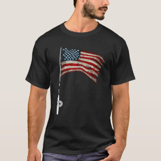 Fishing Rod American Flag Patriotic Fisherman 4th T-Shirt