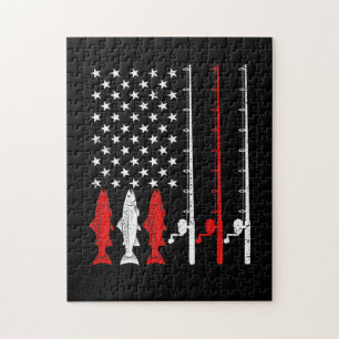 Fishing Rod American Flag Vintage Fishing Jigsaw Puzzle