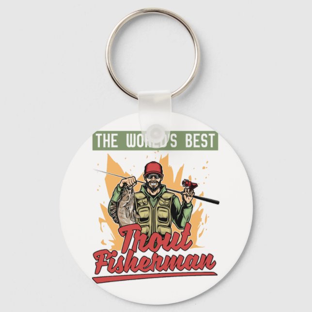 Fishing Rod Fish Fisherman Keychain (Front)